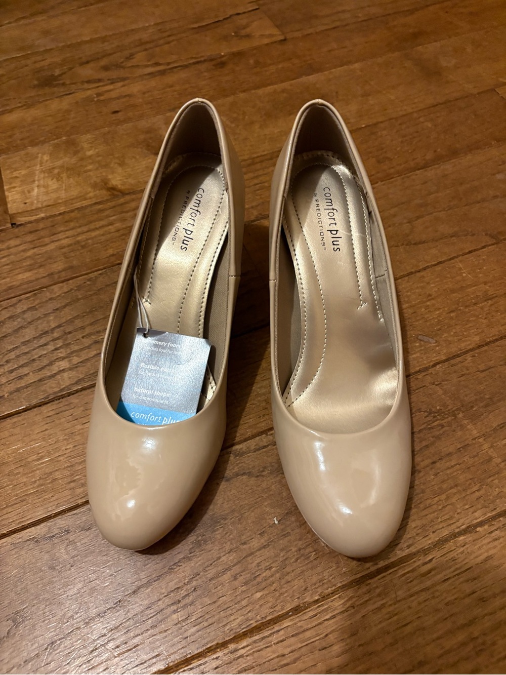 Comfort Plus by Predictions Beige Patent Round-Toe Pumps